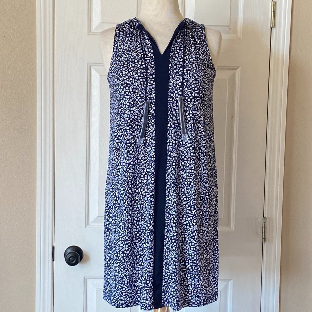 Michael Kors Paisley Sleeveless Tank Dress w/Tassel True Navy New With Tags XS